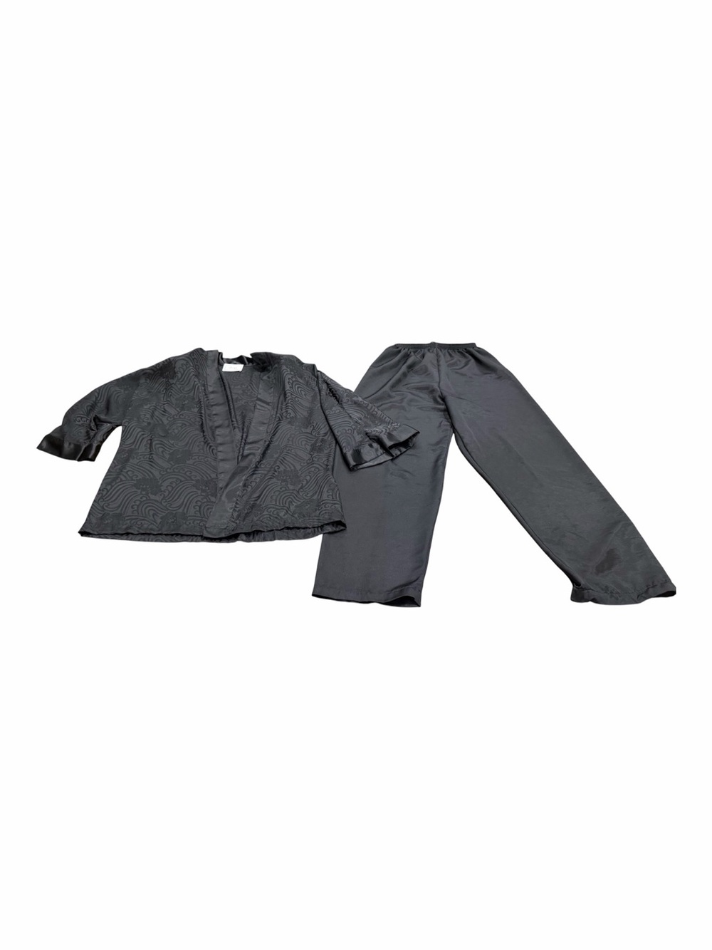 Faye Women’s Vintage Pants Suit Set, Size Medium, Black, Floral Print, Satin